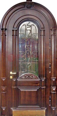 Арочная металлическая дверь массив со стеклом и ковкой ДА-50 В Ижевске