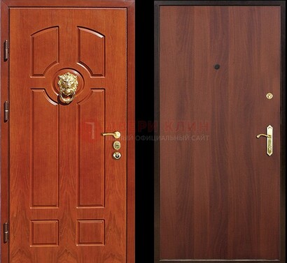 Оранжевая стальная дверь с МДФ ламинат внутри ДМ-18 в квартиру 