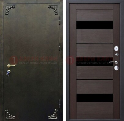 Темная входная дверь с порошковым покрытием и МДФ со стеклом ДП-236 в Жуковском