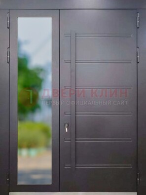 Чёрная двухстворчатая металлическая дверь со стеклом ДС-60