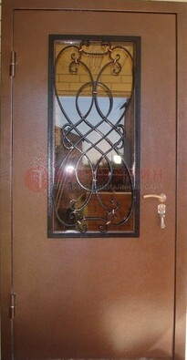 Металлическая дверь со стеклом и ковкой ДСК-51 на дачу в Сургуте
