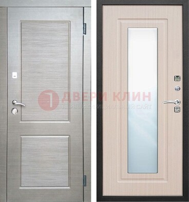 Светлая металлическая филенчатая дверь и МДФ Белый дуб с зеркалом ДЗ-104